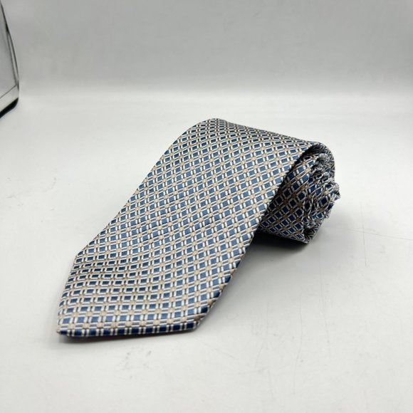 Boss Hugo Boss Neck Tie Mens Standard Size Blue Silk Square Patterned Italy - Picture 1 of 7